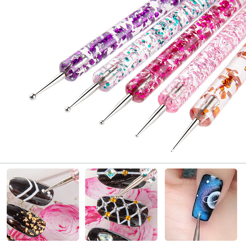 5 ชิ ้ น/Set Dual-ended Nail Art Dotting ปากกาเครื ่ องมือสําหรับวาดภาพวาดหยิบ Rhinestones
