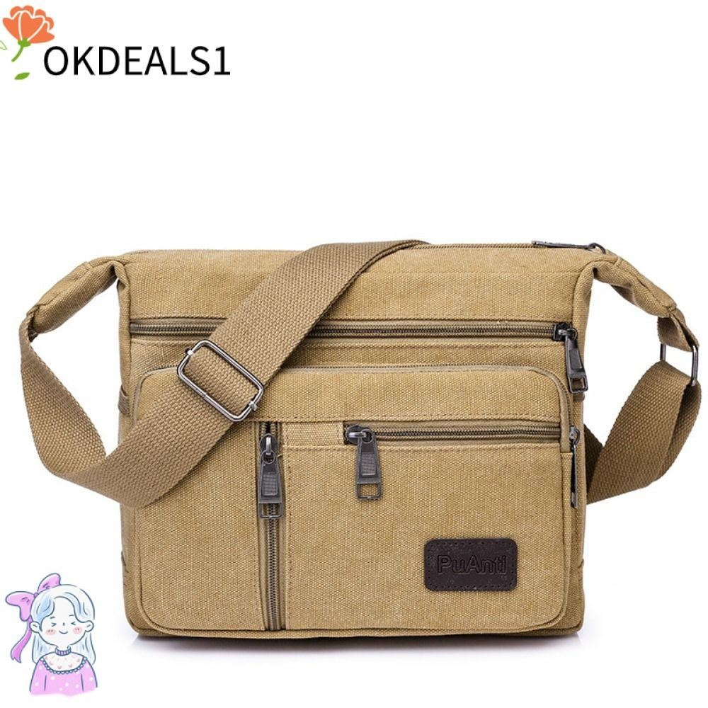 Dealshop กระเป๋าสะพายไหล่ลําลอง ผ้าแคนวาส แบบหนา ทนต่อการเสียดสี แฟชั่นสําหรับผู้ชาย