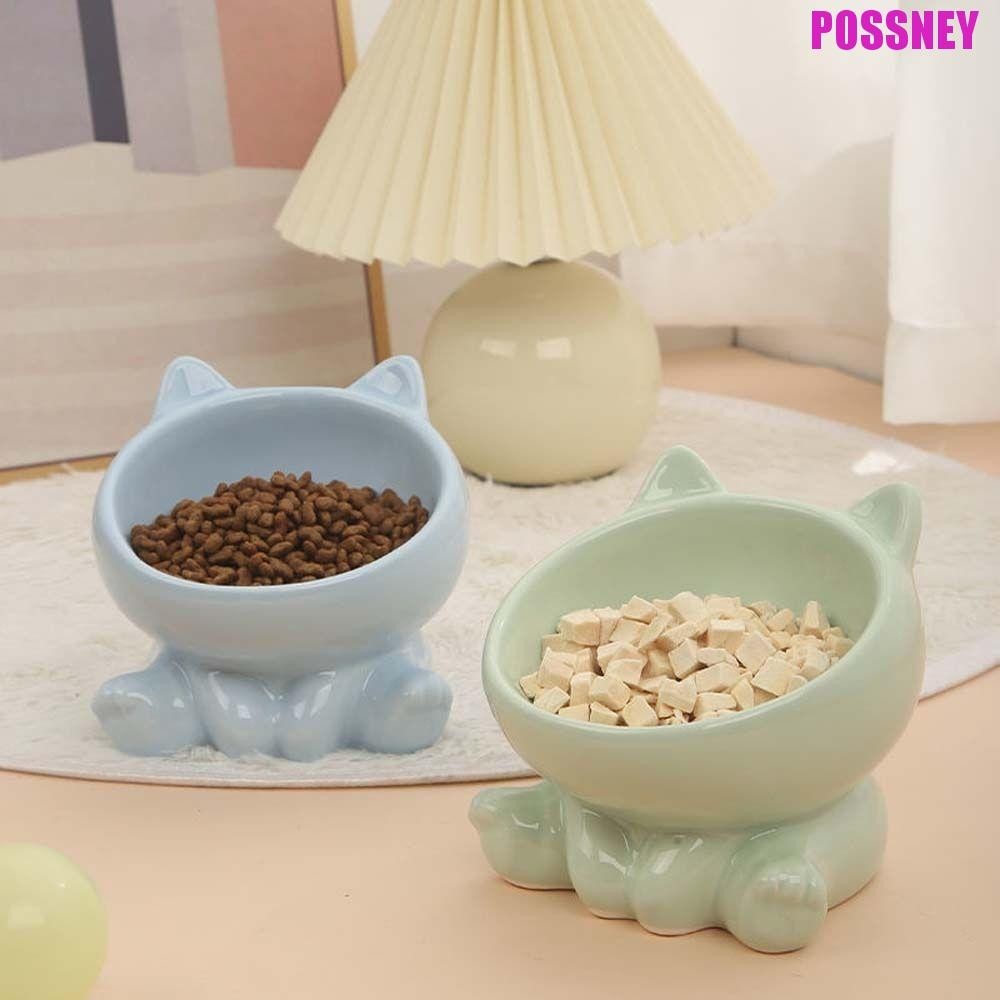 Possney ชามอาหารแมวแมวหูรูปร ่ างเซรามิค Cat Feeder อุปกรณ ์ ลูกสุนัขลูกแมวดื ่ มกินป ้ องกันน ้ ําปากมดลูก Feeder คอนเทนเนอร ์