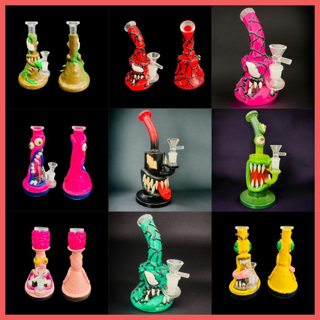 พร้อมส่ง บ้องแก้วสัตว์ประหลาด Glass Bong สมุนไพร สไตล์พื้นฐาน แกะสลักลายใบไม้บินอย่างดี สาย