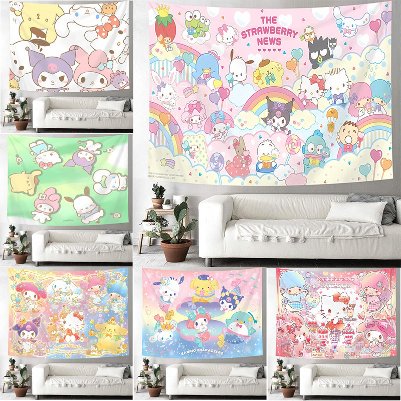 Sanrio การ ์ ตูนผนังโพลีเอสเตอร ์ Tapestry พร ้ อมคลิปแขวนผนัง Tapestry ของขวัญตกแต ่ งบ ้ าน