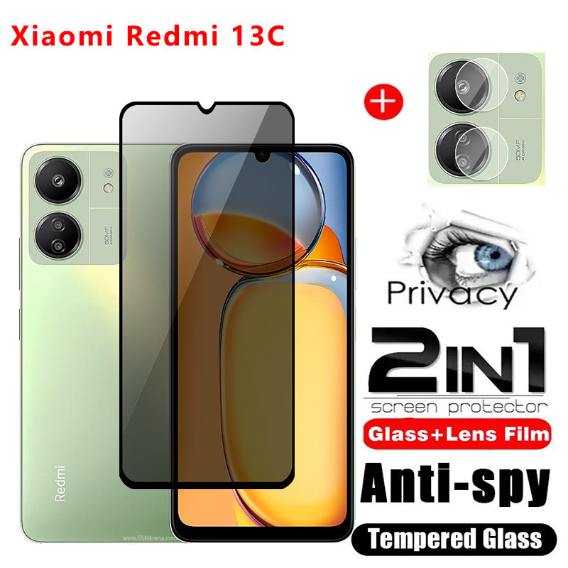 Redmi 13C 4G 5G 2024 ความเป็นส่วนตัวกระจกนิรภัยป้องกันหน้าจอ 2in1 คลุมทั้งหมดฟิล์มป้องกันโทรศัพท์สําหรับ redmi13C 13 C เลนส์กล้อง