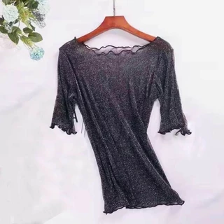 เสื้อยืดซีทรูผู้หญิงผ้ายืด เข้ารูป ระบายอากาศ