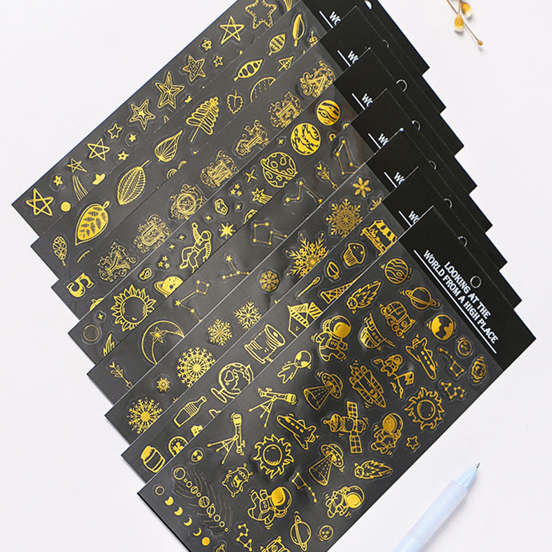 Bronzing ประณีต Hollow รูปแบบสติกเกอร ์ Journal Deco DIY โปร ่ งใสกันน ้ ํา PVC Decals สติกเกอร ์