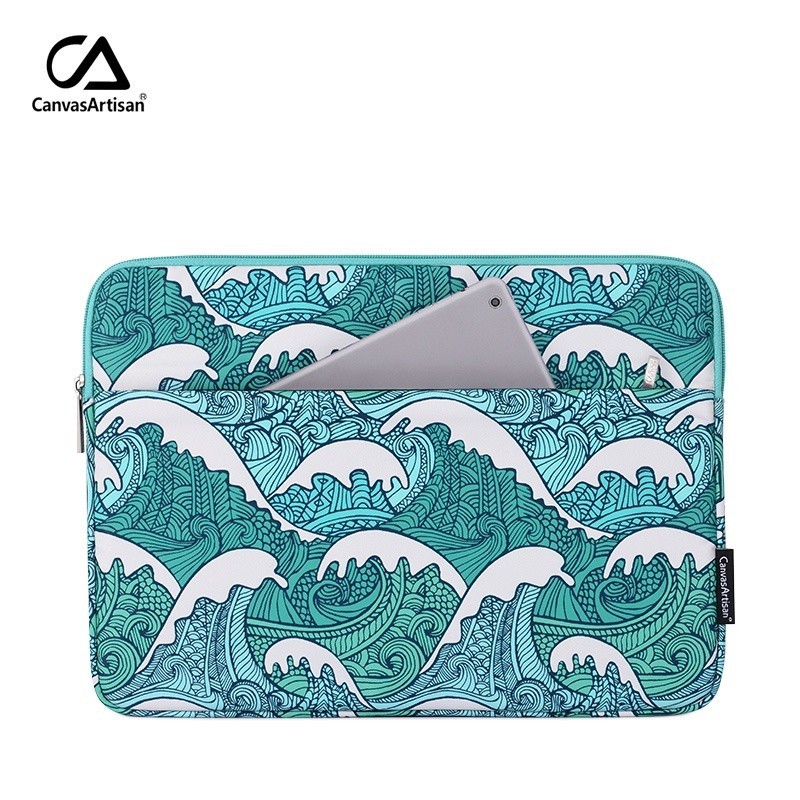 CanvasArtisan Sea Wave ​Laptop Bag with Front Pocket Waterproof Cover for Tablet Charger Gadget Sleeve Case for Matebook