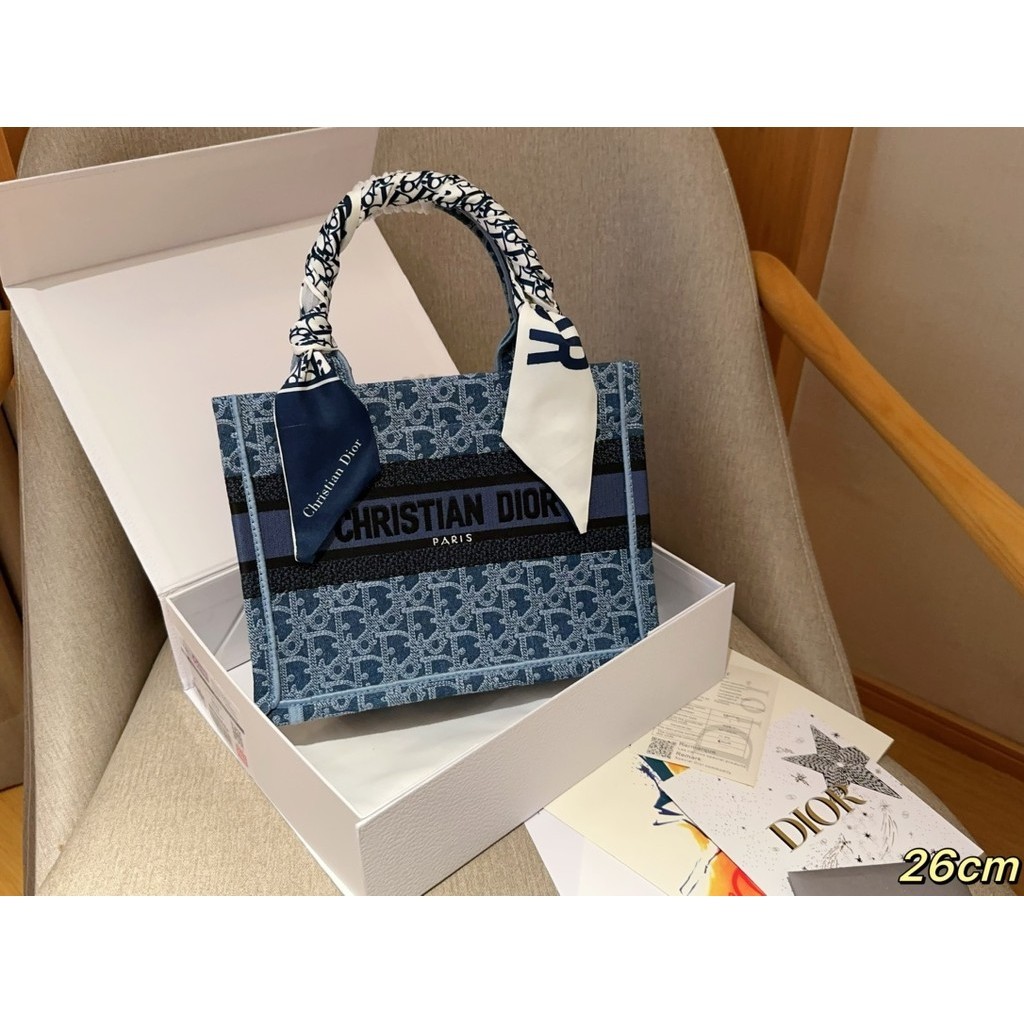 D-🌹 New Denim Book Tote Shopping Bag for Women Handbag New Denim Book Tote Shopping Bag for Women Handbag with Box