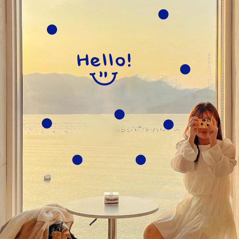 Ins สไตล์ Polka Dot Smiley กระจกประตู Anti-collision ตกแต่งหน้าต่างสติกเกอร์หน้าต่างกระจกประตู