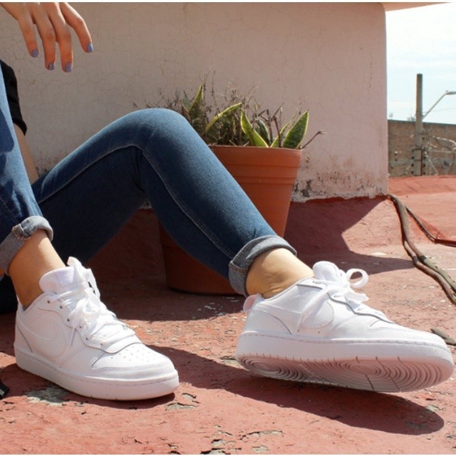 NK COURT BOROUGH LOW 2 GS สีขาวขนาดเล็ก DUNK รองเท้าสีขาว Casual BQ5448-100 รองเท้าผู้หญิง