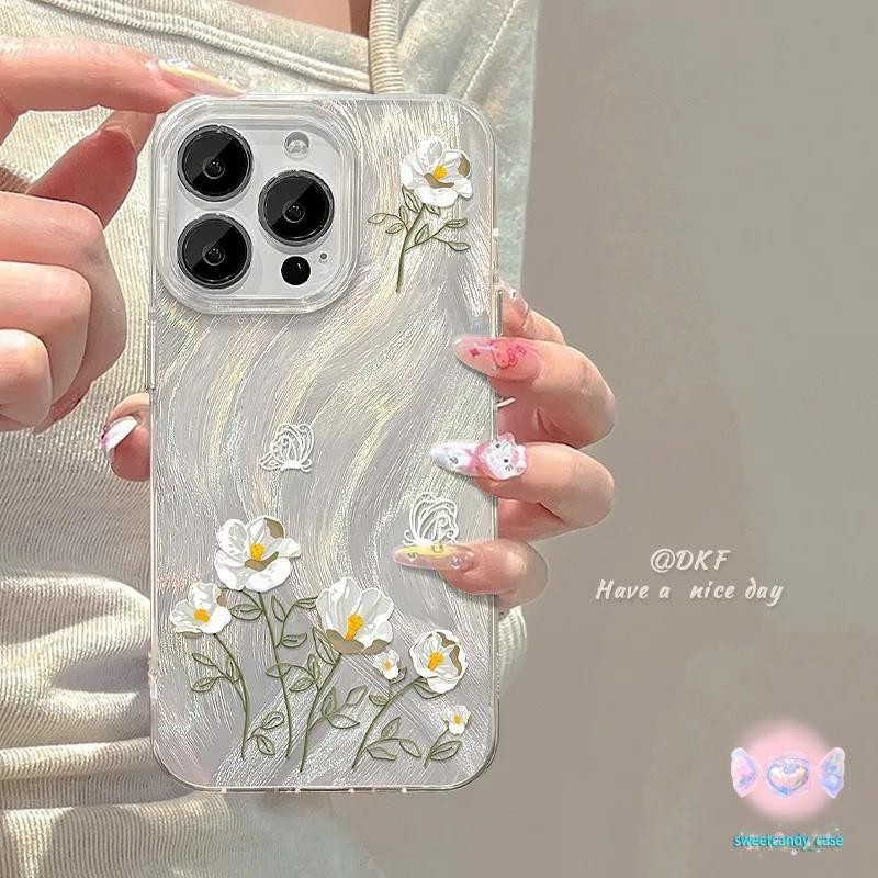 [จัดส่งในพื้นที่] เคสมือถือผ้ากอซขนนกดอกไม้เข้ากันได้กับ iPhone12 13 14 15 11Pro MAX X XS 6 7 8 Plus SE 2020 phone cover - รูปที่ 3