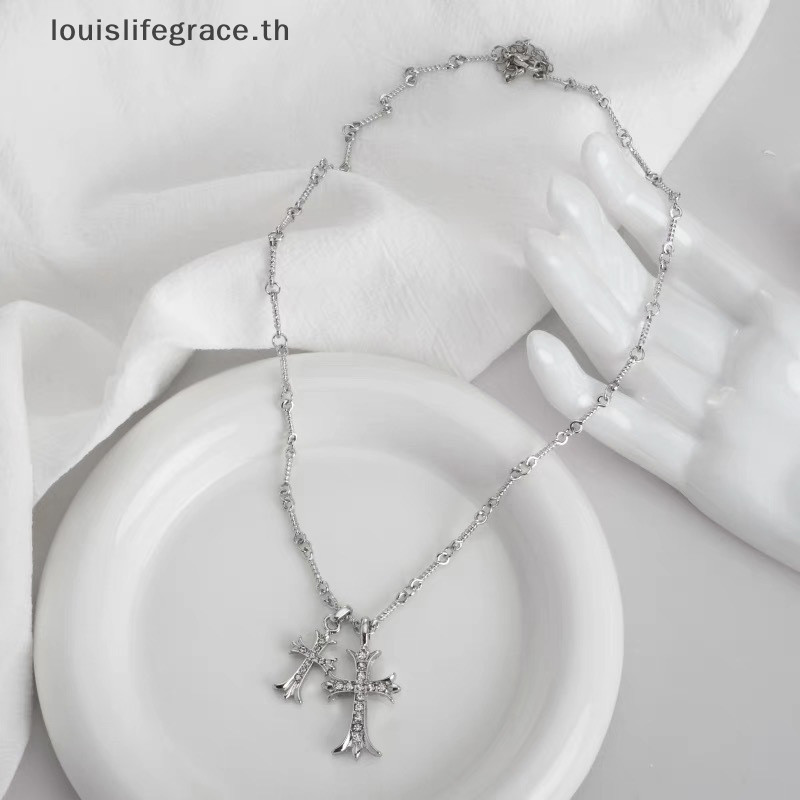 Lgth แฟชั่นคู่เงา Cross จี้ยาวสร้อยคอผู้หญิงเงินสี Clavicle Chain ผู้ชายอินเทรนด์เครื่องประดับของขวัญวันเกิด HOT