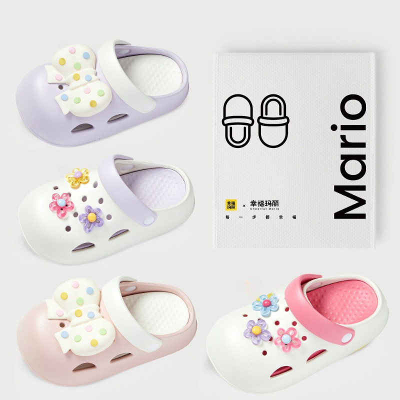 Cheerful Mario 17-24ซม Princess Slipper เด็กผู้หญิง หลายสี อุปกรณ์ ดอกไม้ รองเท้าแตะเด็กผู้หญิง สไตล์เจ้าหญิง รองเท้ารัดส้นติดโบว์เด็กผู้หญิง