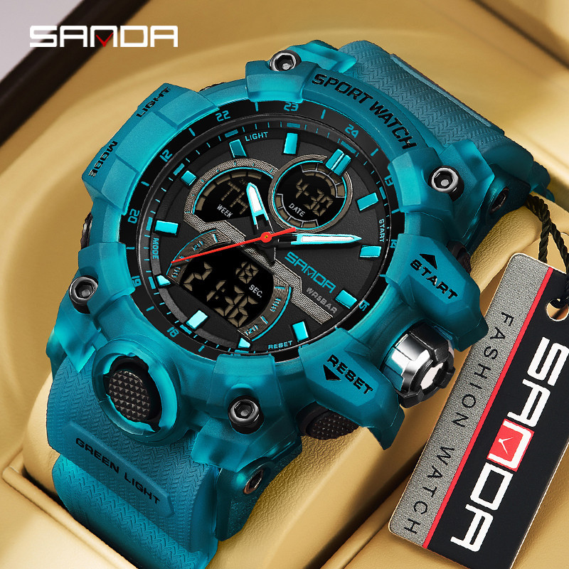 Sanda สามจอแสดงผลอินเทรนด ์ Multi-functional กลางแจ ้ งว ่ ายน ้ ํา Glow นาฬิกาผู ้ ชายของขวัญ SD6198-3