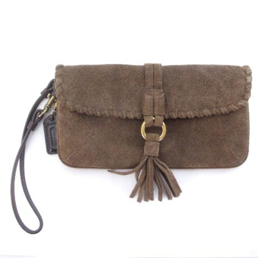 coach pouch with leather suede fringe strap brown brown Direct from Japan Secondhand