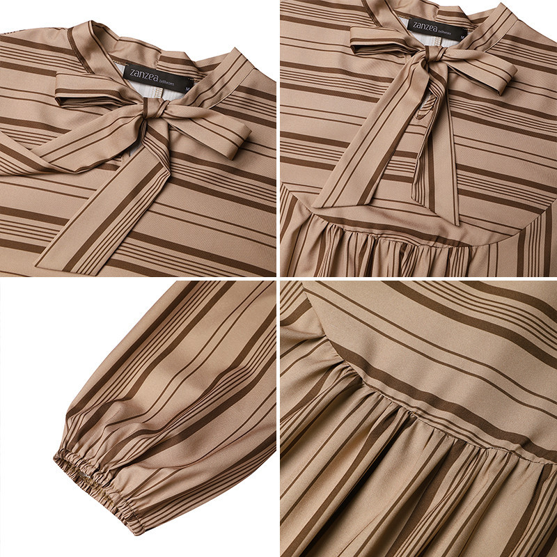 Zanzea ผู ้ หญิงมุสลิมลูกเรือคอหลวม Lace-Up Pleats ชุดเดรสลายไม ่ สม ่ ําเสมอ