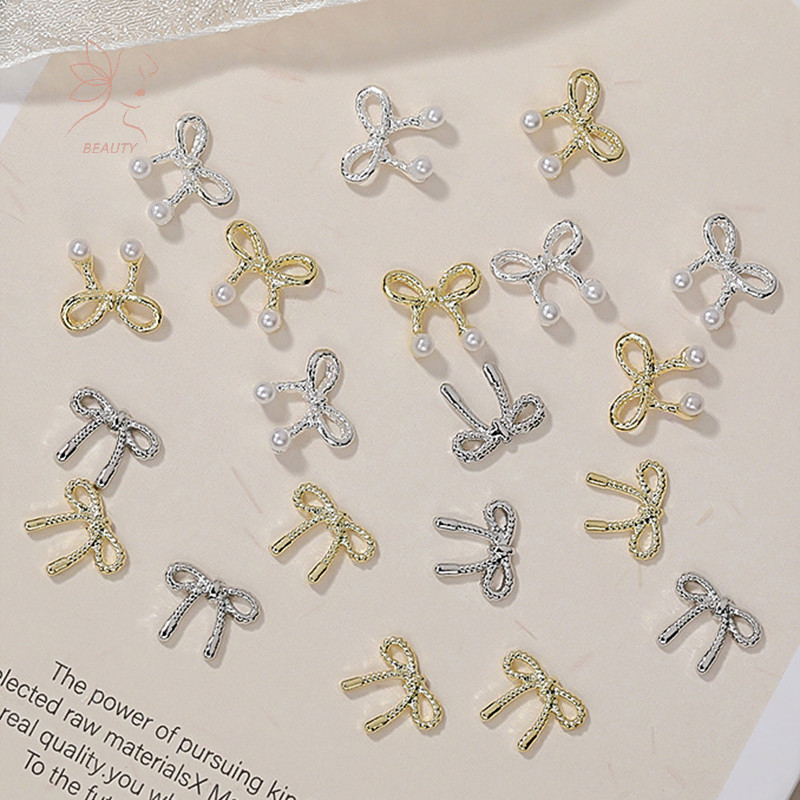 maybeauty 10pcs 3D Silver Gold Bowknot รูปเล็บ Ch โลหะ รูปที่ 7
