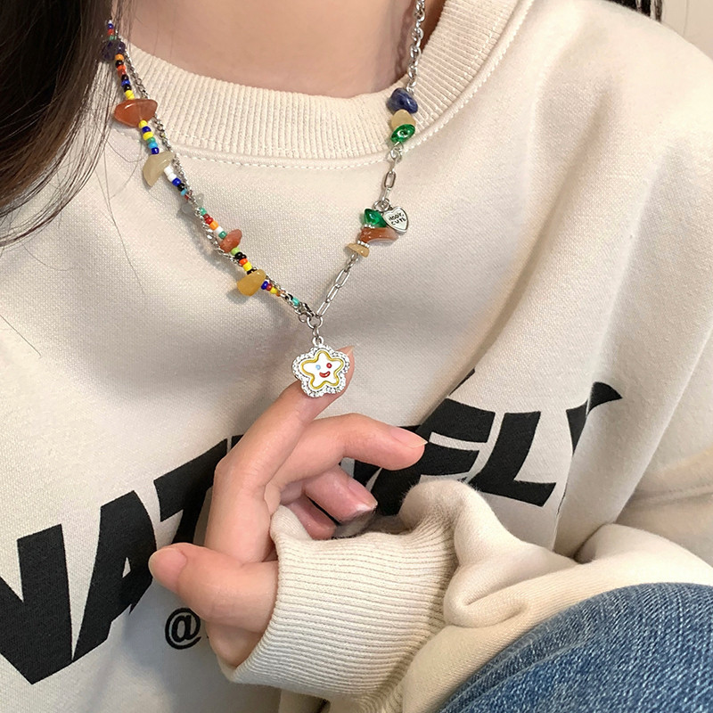 ฤดูร ้ อน Smile Star Heart จี ้ ลูกปัดสร ้ อยคอ Clavicle Chain Choker เครื ่ องประดับสําหรับ Sweet Cool Girls
