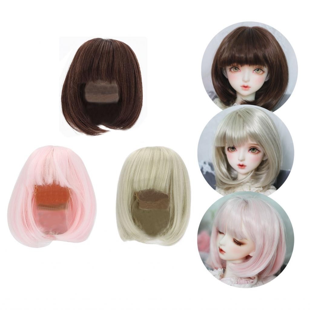 1baiyi Doll Wig  Straight Bang Shoulder Length BJD Hair for Playing