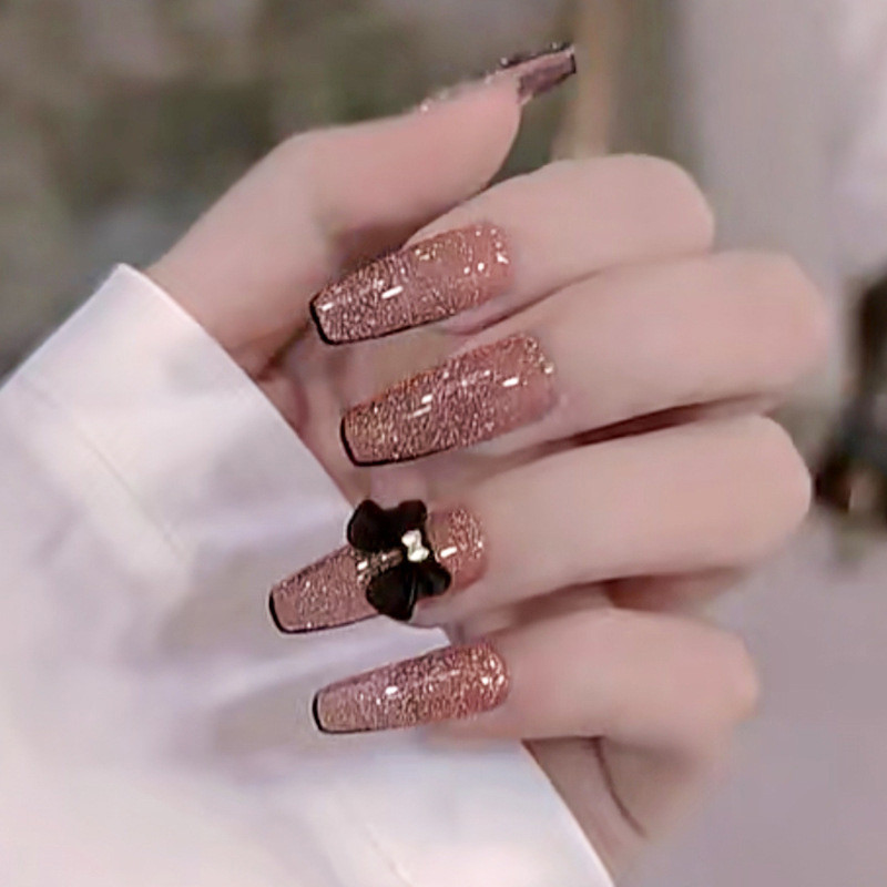 24 ชิ้นเล็บปลอมชุดกาว Matte เล็บยาวเล็บ French Nail Care เล็บเล็บปลอมพร้อมกาวเล็บปลอม COD