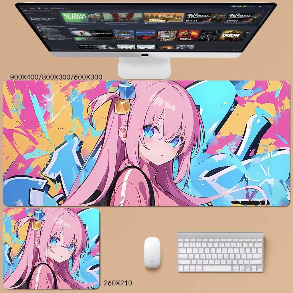 Bocchi the rock แผ่นรองเมาส์ขนาดใหญ่อะนิเมะสองมิติสําหรับเล่นเกมแป้นพิมพ์ Pad Desk Pad คอมพิวเตอร์ Pad