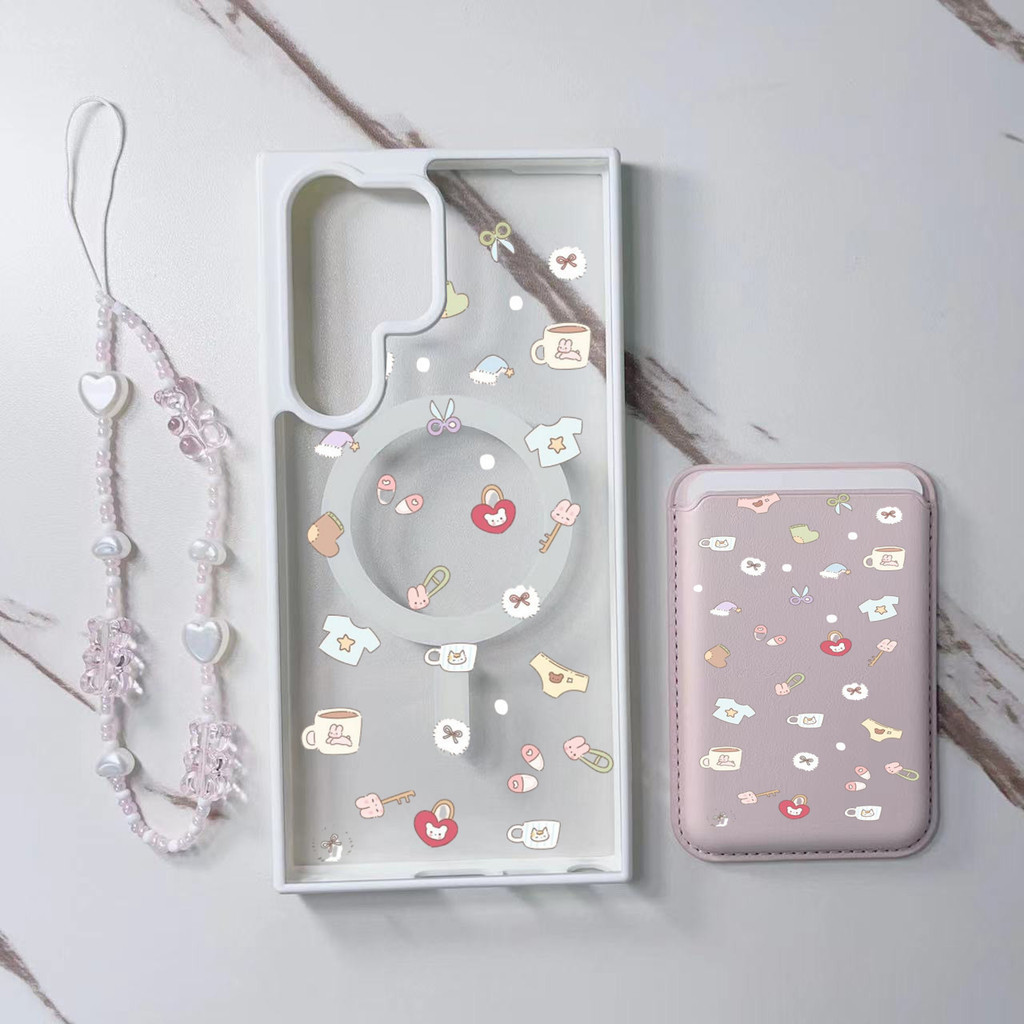 3 ชิ้นน่ารักมิถุนายนสไตล์กระเป๋าสตางค์สําหรับ Samsung s22 s22plus ultra กรณี Girly S23 S23Plus s23fe s24 s24plus s24ultra กระเป๋าสตางค์ปกหลัง