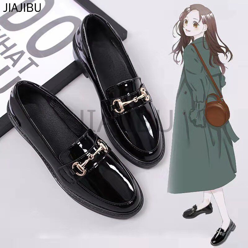 Size 34-46 British Thick Heel Pull-on Small Leather Shoes Plus Size Women Shoes 45 Non-slip Round Head Patent Leather Shoes 44 Korean Fashion Platform Mary Jane Shoes 43 Japanese Black School Shoes 42 Retro Casual Lolita Doll Shoes Cosplay Lazy Shoes