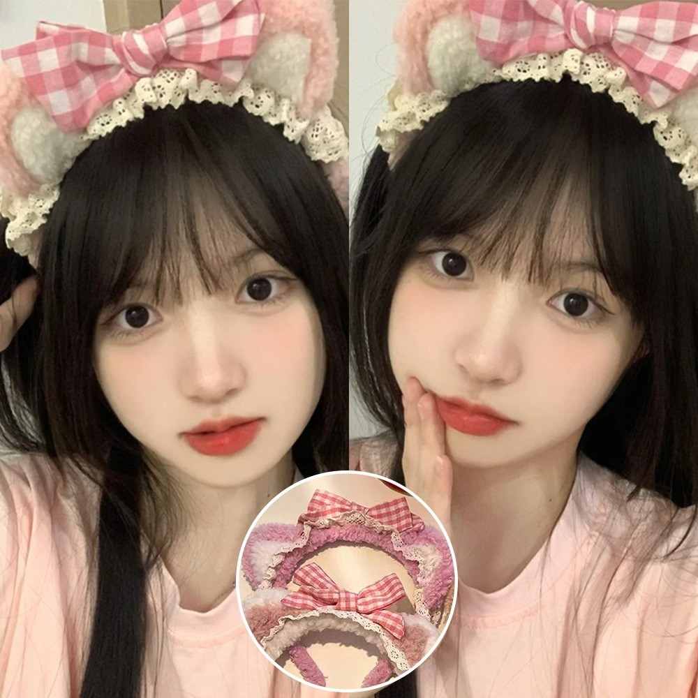 หูหมีโบว ์ ตุ ๊ กตาผมห ่ วงสําหรับผู ้ หญิงล ้ างหน ้ าและกดผมน ่ ารัก Headwear