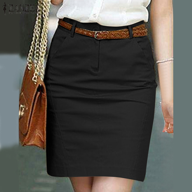 Zanzea ผู ้ หญิงวินเทจแฟชั ่ นกระเป ๋ าด ้ านข ้ างซิปสีทึบ Overskirts — صورة 5