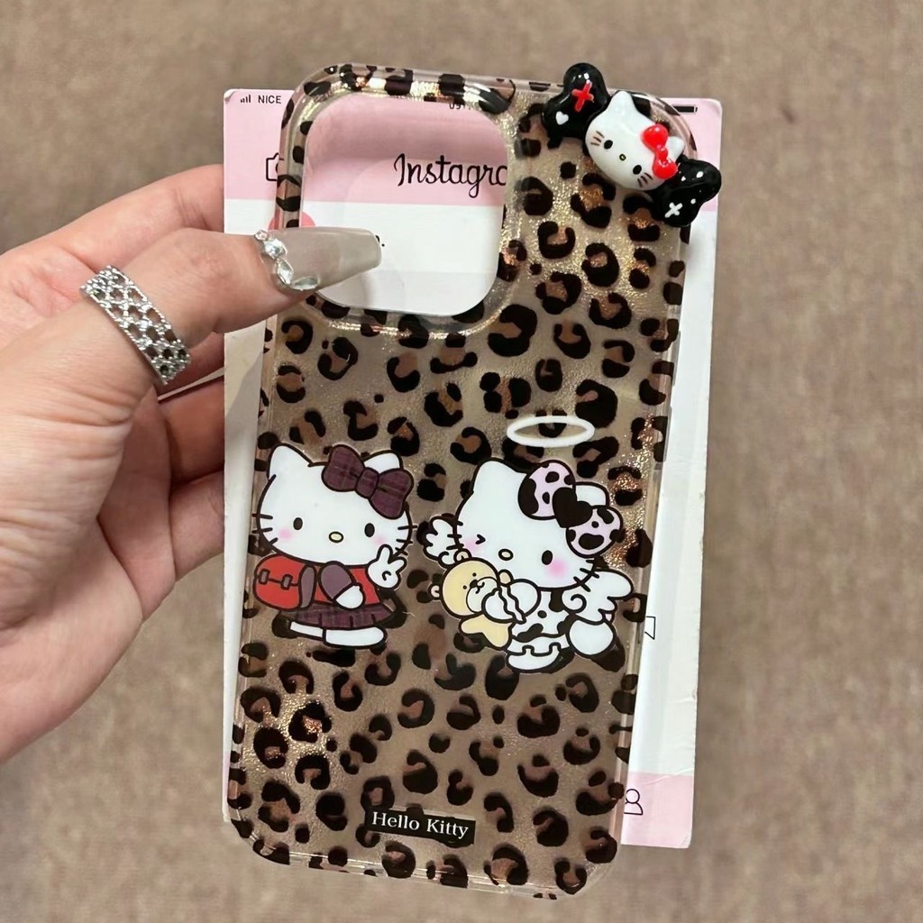 FB8D น่ารักเสือดาวพิมพ์ kitty Cat Apple 15/14pro เคสโทรศัพท์ 13/12/11 Soft Case xr/xs Girl 78p