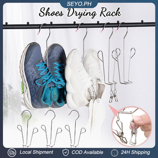 Stainless Steel Shoes Drying Rack Multi-functional Antiskid Shoe Hanger Hook Shelf with Clips