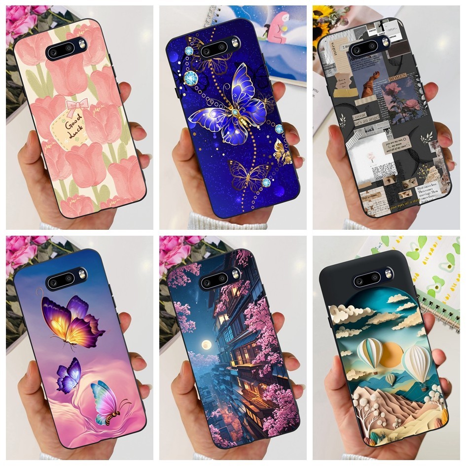 กันกระแทกสําหรับ LG V50 ThinQ 5G / V50S ThinQ 5G โทรศัพท ์ ยอดนิยมดอกไม ้ นุ ่ มสีดําซิลิโคนสําหรับ 