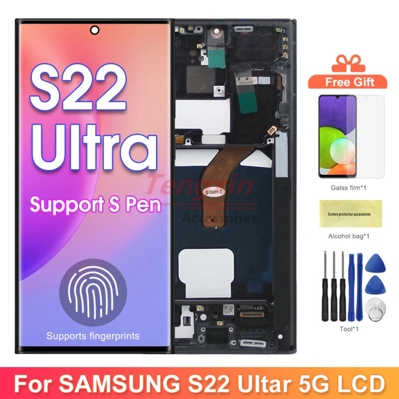 Amoled S22 Ultra Dispaly Screen สําหรับ Samsung Galaxy S22 Ultra 5G S908B S908B/DS จอแสดงผล Lcd หน้า