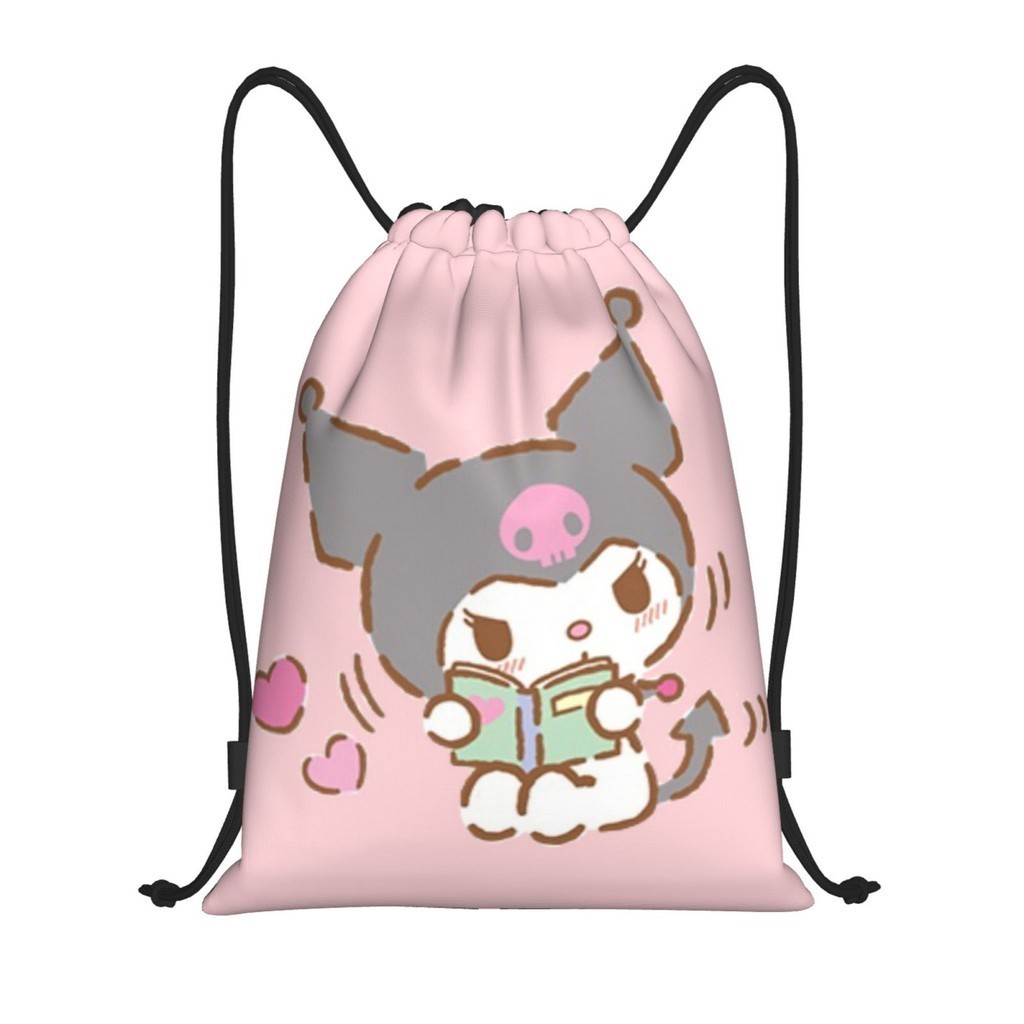 [ในสต็อก] Kuromi Gym Sack Bag Sport Drawstring Backpack Bag for Gym Shopping Sport Yoga Outdoor Port