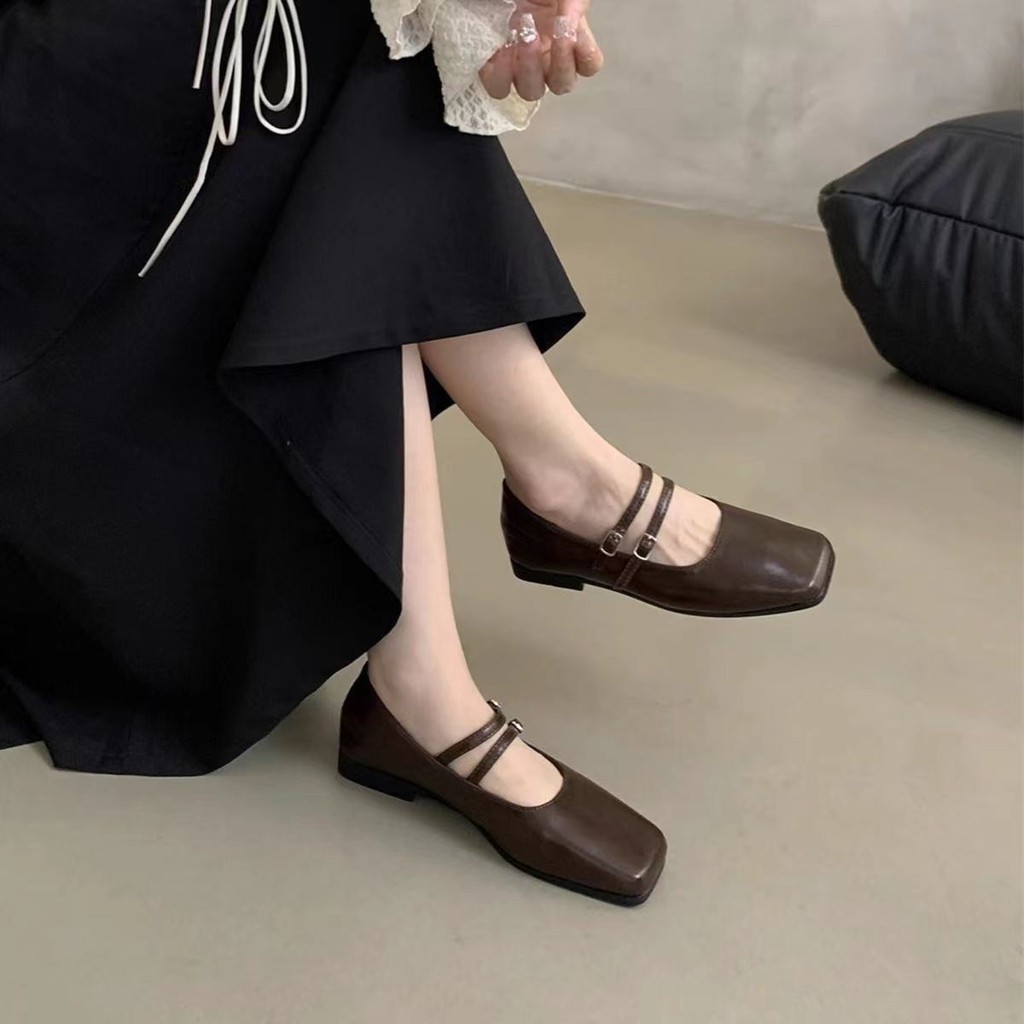 ผู้หญิงภาษาฝรั่งเศสคําแบน Retro Mary Jane รองเท้า Niche วรรณกรรมสไตล์ตื้น-ปาก Comfort Casual รองเท้า