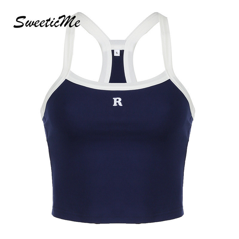 Sweeticme ผู้หญิง 2024 ใหม่แฟชั่น Contrast สีกีฬา Simple Causal Tank Tops Camisole