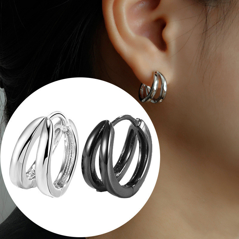 แฟชั่น Punk Multilayer รอบคู่ Hoop ต่างหูสําหรับชาย Hip Hop Party ต่างหู Perforated Stud ผู้หญิงคู่ Jewellery