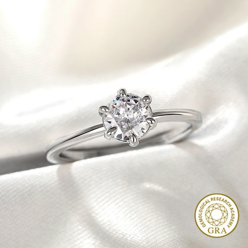 [ใบรับรอง Gra ฟรี] แฟชั่นคลาสสิก 925 เงินหกกรงเล็บ Moissanite แหวนคู่