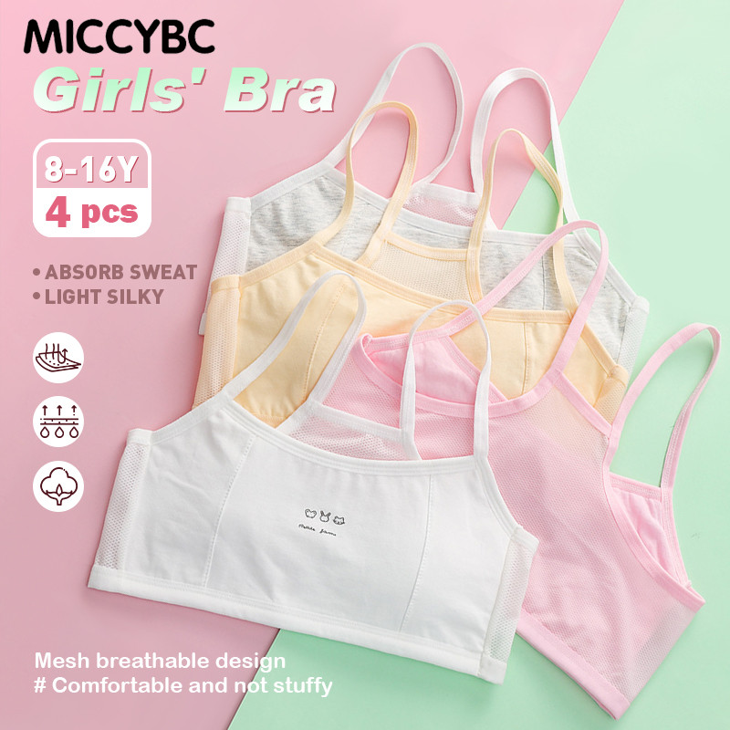 【Bangkok Delivery】4 ชิ้น ชุดชั้นในเด็กผู้หญิงบราฟองน้ำผ้านิ่มใส่สบาย 8-12 ขวบ