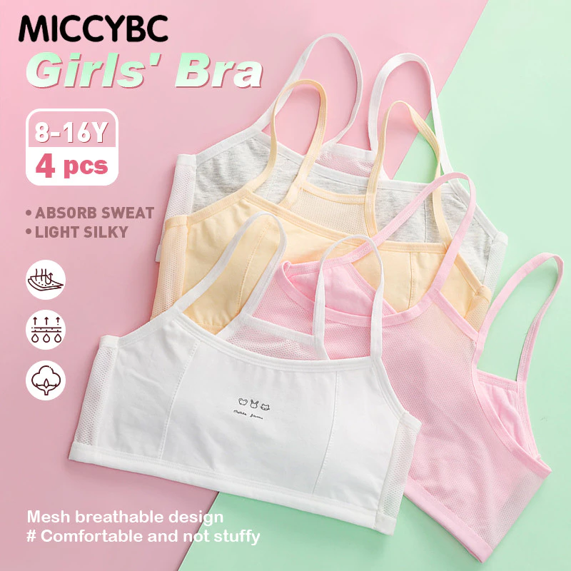 【Bangkok Delivery】4 ชิ้น ชุดชั้นในเด็กผู้หญิงบราฟองน้ำผ้านิ่มใส่สบาย 8-12 ขวบ