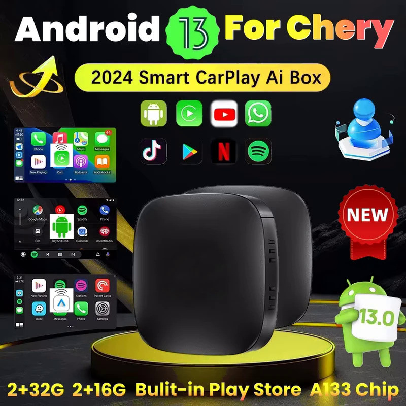 กล่อง AI รถยนต์ Android 13 อะแดปเตอร์ Carplay ไร้สาย Android Auto สำหรับ Netflix Youtube สำหรับ Cher
