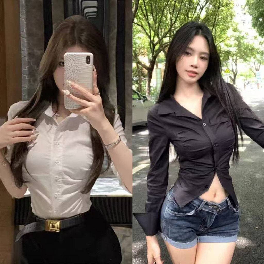 เสื้อเชิ้ตผ้าหรูหราคอปกแขนยาว ทรงเข้ารูป