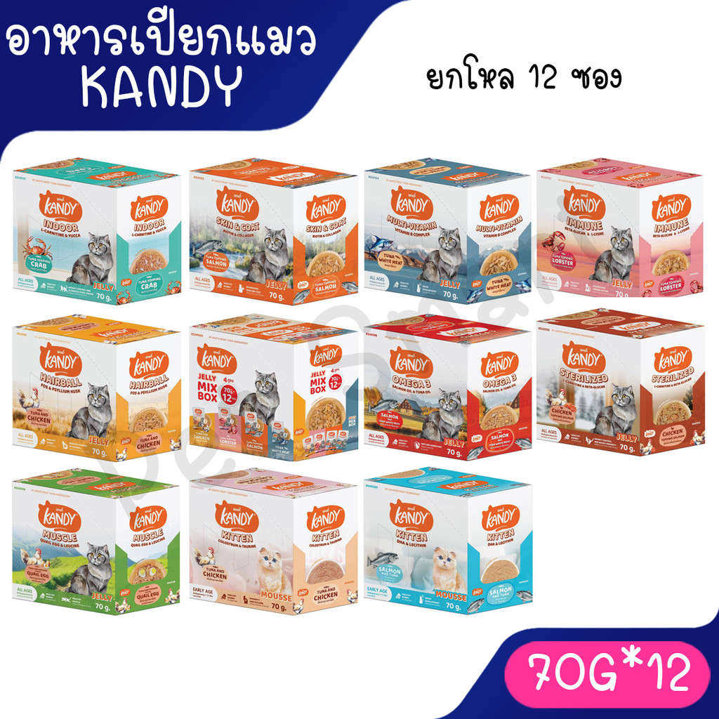 [ยกโหล 12 ซอง] Kandy แคนดี้ อาหารเปียกแมว ไม่ใส่เกลือ ผลิตจากปลาเนื้อขาว ขนาด 70 กรัม