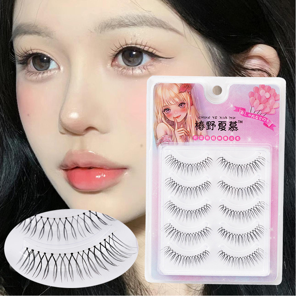 5 คู่ขนตาปลอม U-รูปโปร่งใส Stem Reusable Comic Eye สไตล์เกาหลี Lash Extension