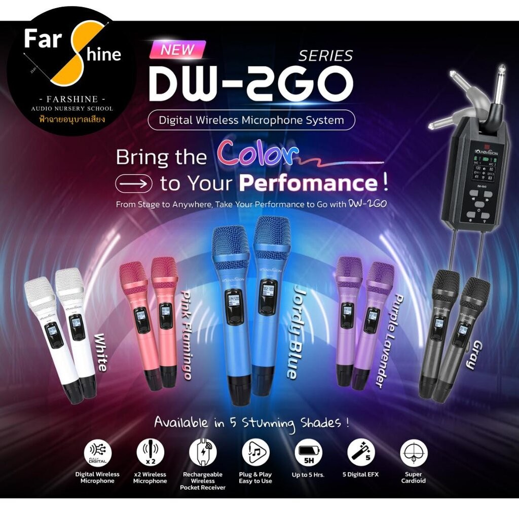 SOUNDVISION ไมค์ลอยคู่ DW-2Go คลื่นใหม่ กสทช. ย่าน UHF เสียงดี มี 5 สี พกพาสะดวก พร้อมเอฟเฟกต์ร้อง-พูด 5 แบบ