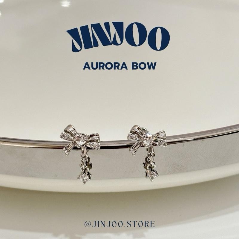 Jinjoo จิวต่างหูโบว์ รุ่น Aurora Bow ประดับเพชรเล็ก ๆ ดูหรูหราและน่ารัก ก้านหนา 0.8 mm. (สแตนเลส316) รหัส JA12