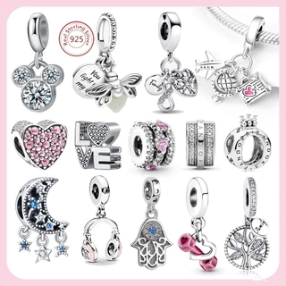 สร้อยข้อมือเงินSterling 925 สไตล์คลาสสิกใหม่ มาพร้อมจี้หิ่งห้อยเรืองแสงและเพชรสีชมพู
