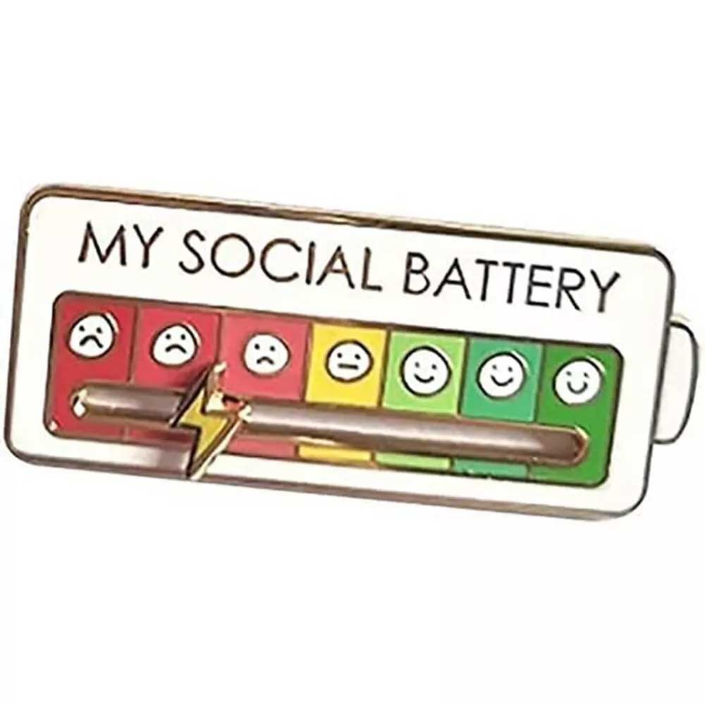 Mood-Switching Social Battery Pin - Fun & Expressive Accessory for Social Energy Levels, Unique Desi