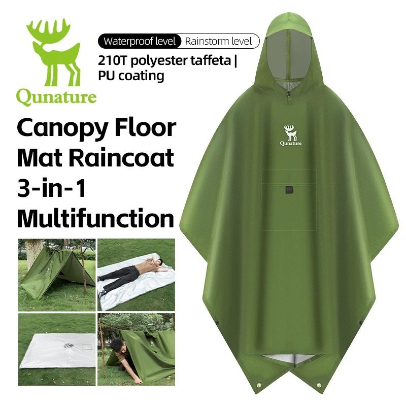 Quature เสื้อกันฝนจักรยานเดินป่ากลางแจ้ง Camping 3 In 1 Poncho Mat กันน้ํา Breathable มัลติฟังก์ชั่น