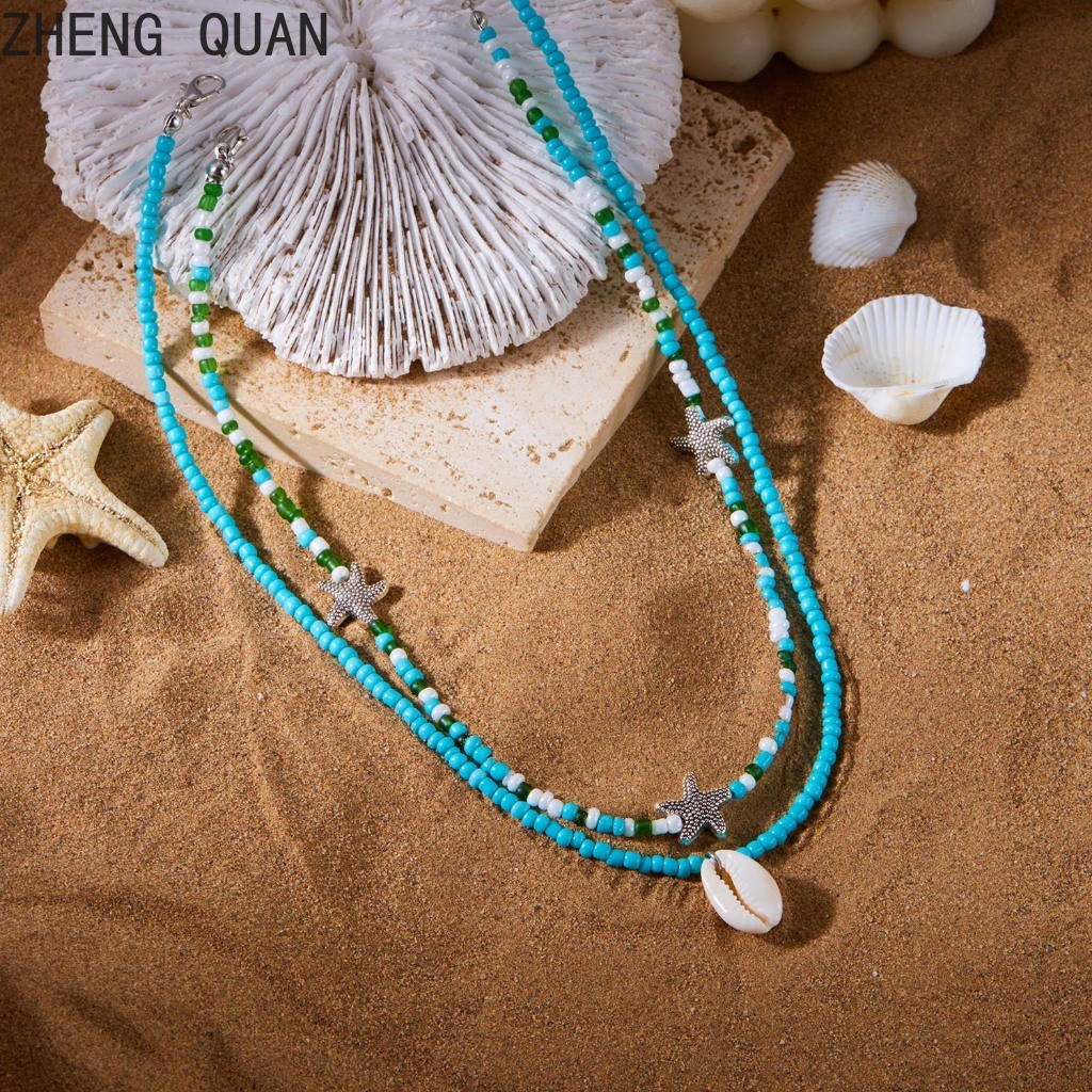 Handmade Sea Star Sea Turtle Shell สร้อยคอสีสันสังข์ปลาดาวลูกปัดสร้อยคอ Pearl Choker Fo ผู้หญิงชายหาดเครื่องประดับแฟชั่นวันหยุดของขวัญ Bohemian - รูปที่ 4