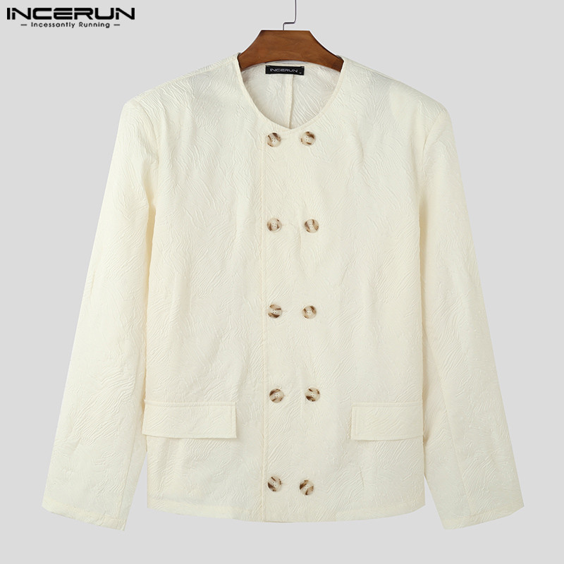 Incerun เสื้อเชิ้ตลําลองแขนยาวคอกลมขั้นสูงของเกาหลีสําหรับผู้ชาย