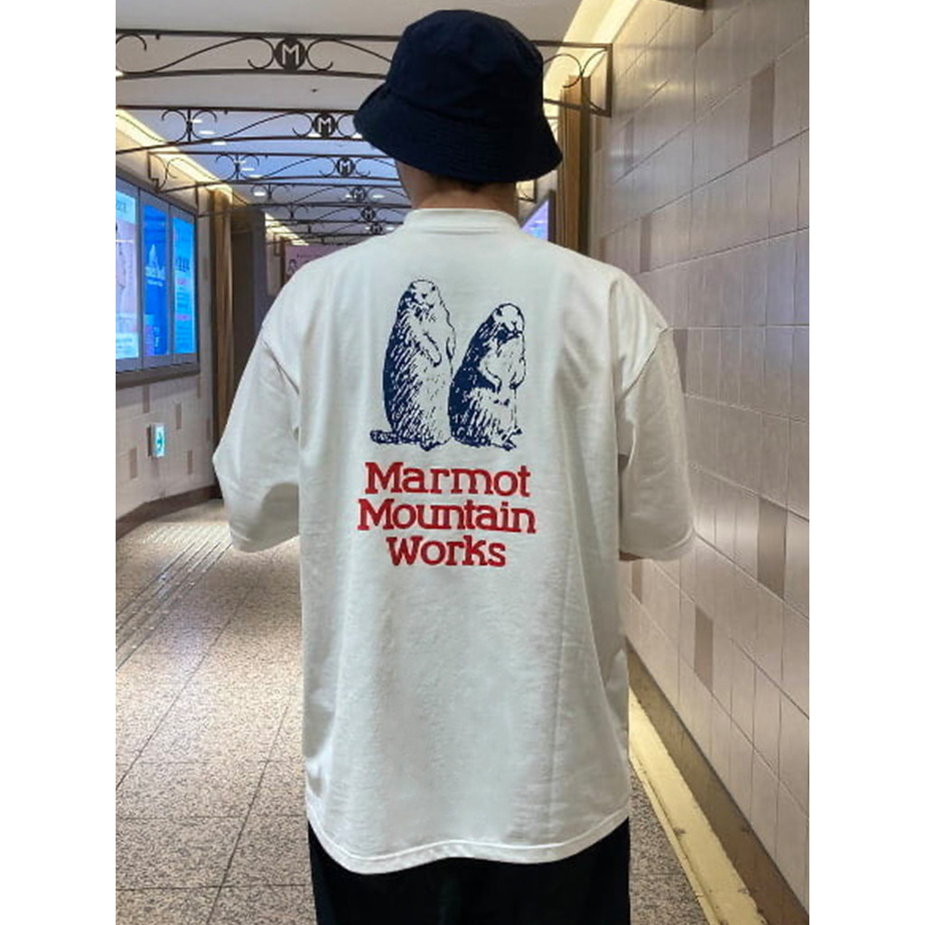 Beams x MARMOT PRINT Joint พิมพ์ Casual 100% Premium Cotton เสื้อยืดแขนสั้นสําหรับบุรุษและสตรี